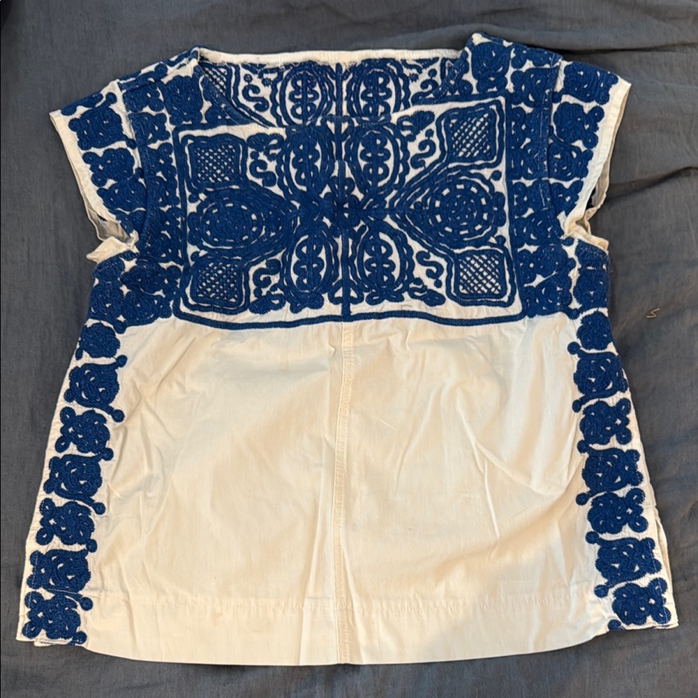 Madewell Embroidered Blue and White Women's Top